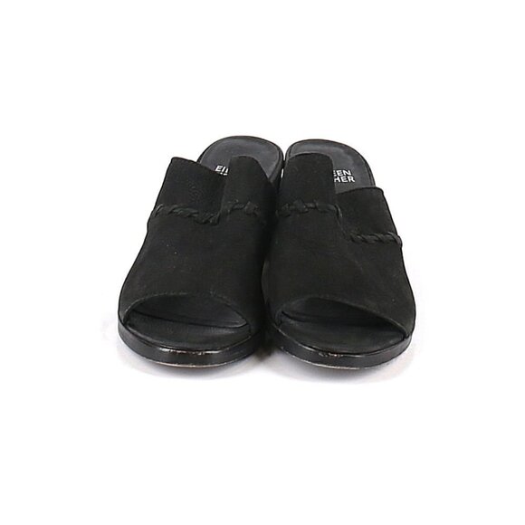 Eileen Fisher Kale Nubuck Leather Mule Slide 6 Block Heel Open Toe Braided Peep - Picture 7 of 9